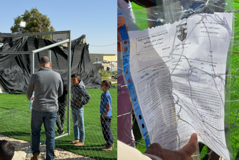 سلطات الاحتلال تخطر بهدم ملعب خربة أم الخير في مسافر يطا